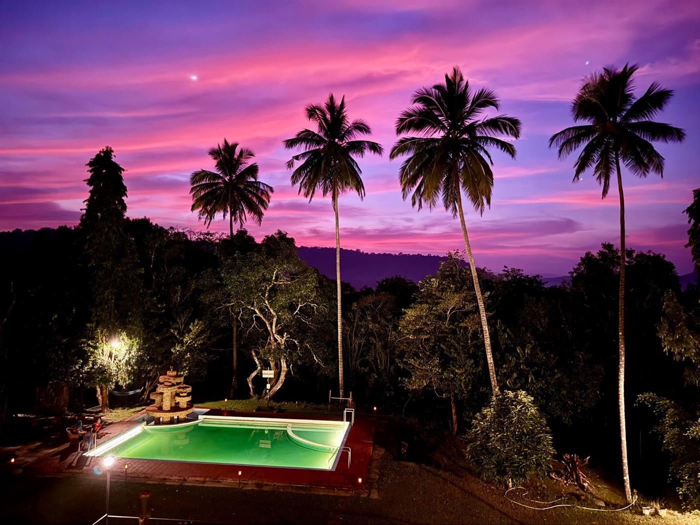 Sunset over the pool at Jungli